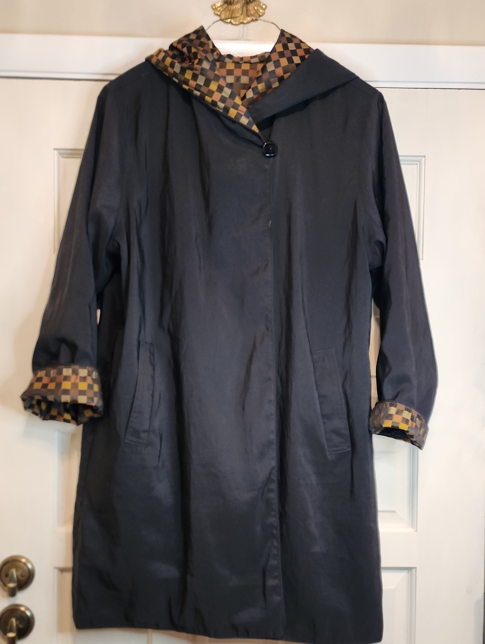 MYRA PAC ONE Classic Black Reversible Hooded Coat with Check Lining